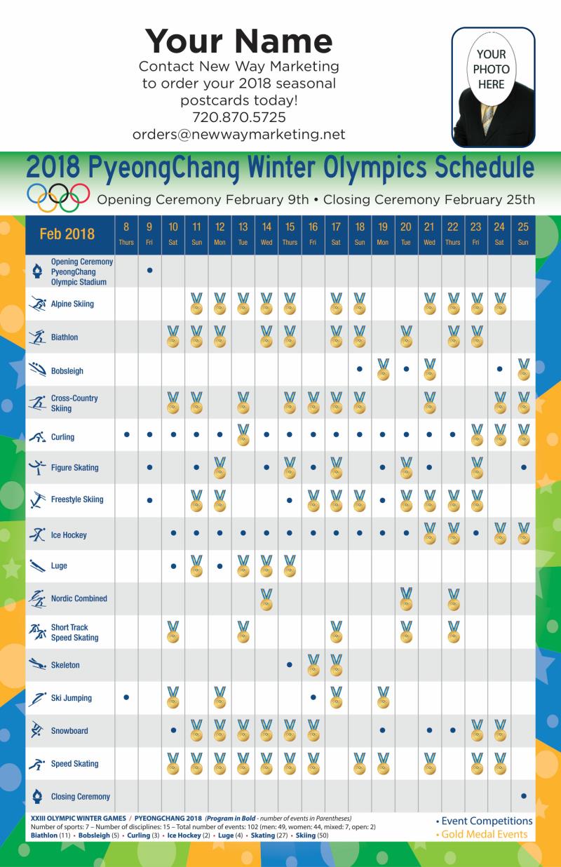 2018 Olympic Winter Games, PyeongChang Event Schedule Postcards